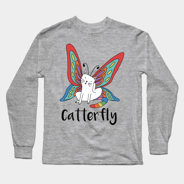 Cute Catterfly Cat Butterfly Pun Long Sleeve T-Shirt by Freid